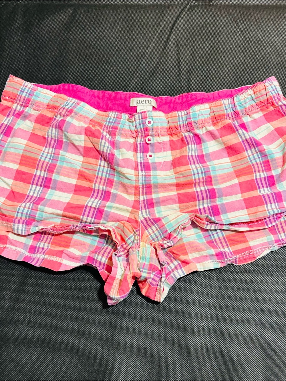 Y2K Aeropostale Plaid Pink/Teal/Purple Mini Pj Shorts, Low Rise, Size Small